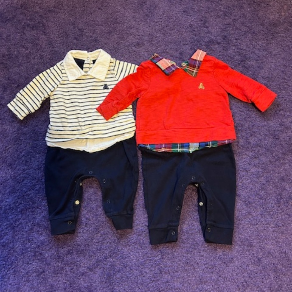 Gap baby collared long sleeve one piece outfits (x2) - 0-3 months